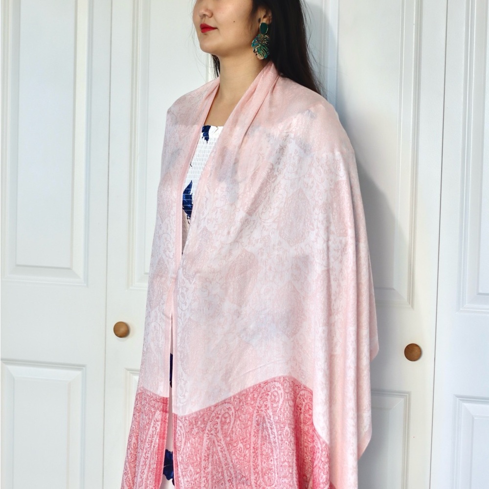 Elegant 30%Silk 70%Cashmere Handmade Luxury Paisley Pashimina Scarf/Shawl Pink